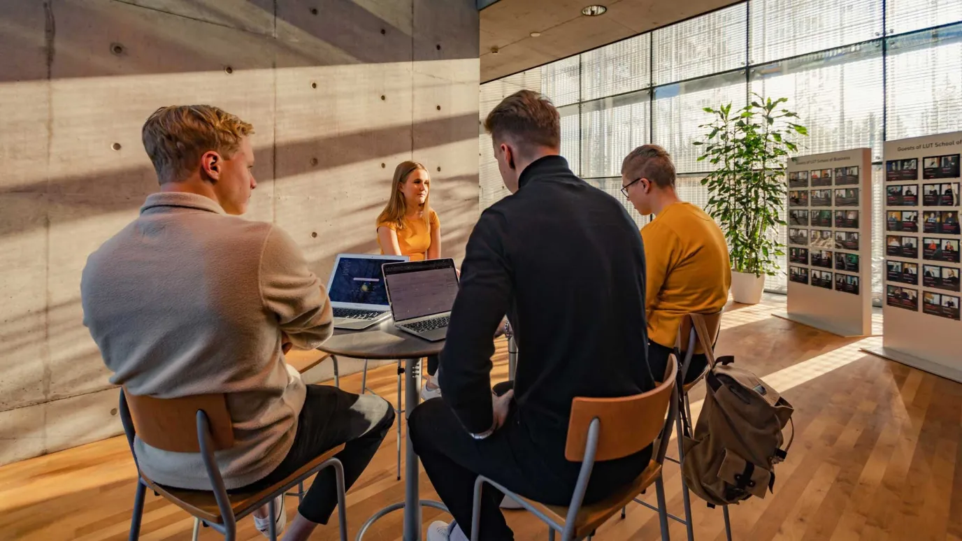 Group of LUT School of Business and Management students studying