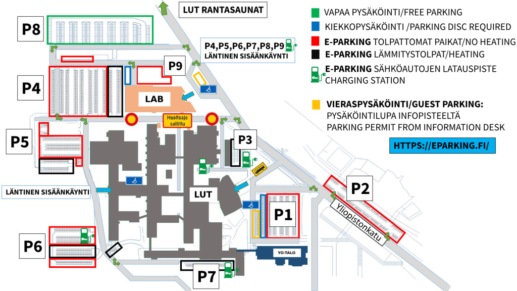 Pysäköintikartta Lappeenrannan kampuksella